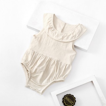 Newborn cotton and linen clothes solid color sleeveless lotus leaf baby linnats childrens romper baby bag