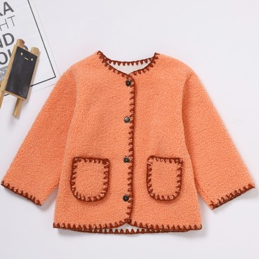 Girl jacket INS new men and women treasure winter top shirt thickening plus velvet warm childrens outer set lamb