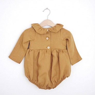 New solid color long sleeve lotus legene collection cotton and linen newborn childrens clothing baby dress bag