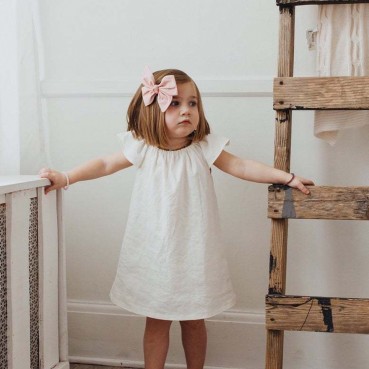 New girl cotton linen short-sleeved dress solid color cotton and linen girl A version of the princess dress childrens