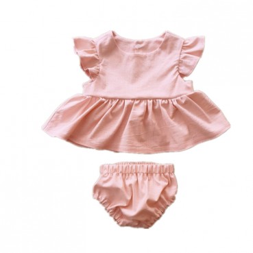 INS Europe and the United States spring and summer newborn cotton and linen flying sleeve shirt + PP hot pants baby