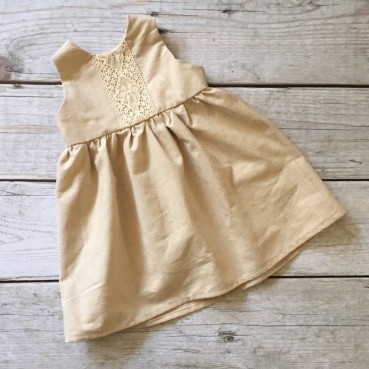 New girls dress girl sleeveless dress cotton and linen solid color flower side pleated skirt childrens dress