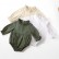 New long-sleeved cotton and linen newborn clothing solid color flying sleeves lace neck babies in childrens clothing