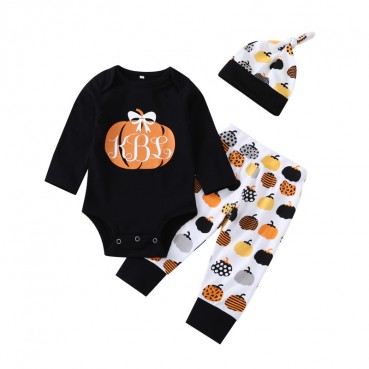 Childrens clothing children Halloween pumpkin set infant childrens long-sleeved trousers hat three-piece set