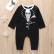 [Knitting] baby continuous clothes long sleeve spring autumn cotton black gentleman male baby romper hare fashion