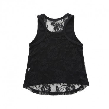 INS explosion girls summer black sexy hollow hook flower strap lace vest female wearing short section