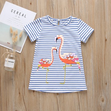 New summer big girls European and American cartoon animal striped short-sleeved dress children skirt hot sale