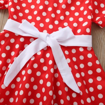 Summer new childrens dress European beauty wave point bow short-sleeved skirt children princess skirt