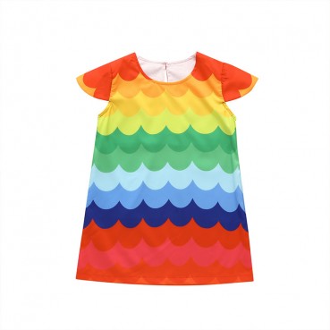 Summer child European and American girls clothing cute sleeveless rainbow wavy striped dress children skirt