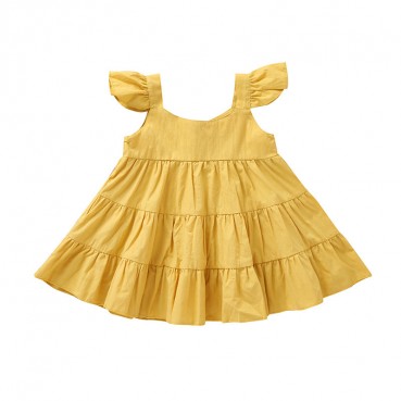 [Woven] Summer European and American baby girl girls lace solid color cotton hanging dress dress children skirt hot