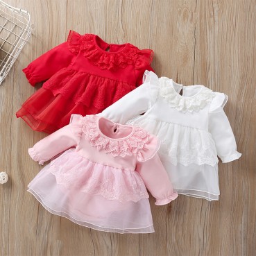 Infant and child girl bow dress spring autumn long sleeve lace fashion sweet beautiful dress