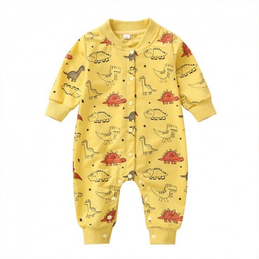 New baby conjoined European and American autumn cotton long-sleeved baby long romper cartoon dinosaur ha clothing out