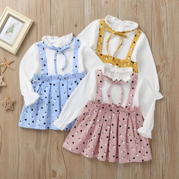 [Woven] factory spot spring and autumn Korean version of the baby girl girls dress round point color match long sleeve