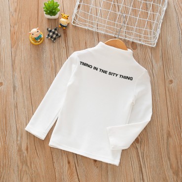 Childrens semi-high collar solid color bottoming shirt new men and girl autumn and winter white long sleeve T-shirt