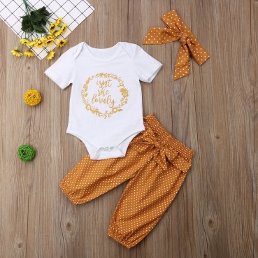 [Knitting] INS spot European and American baby suit summer wave point fashion letter new short sleeve children 3 sets