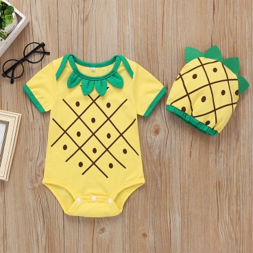 [Woven] new products summer cute personality pineapple baby children childrens lunar clothes short-sleeved triangle