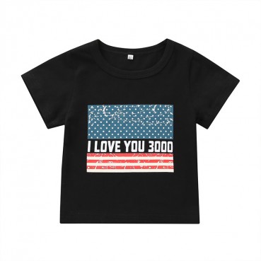 Spot summer European and American neutral household short-sleeved letters T-shirt Independence day parent-child dress