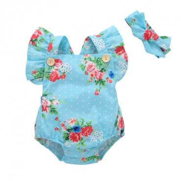 Baby clothing summer baby sleeveless coat flower printing hai clothes + hair band hot batch