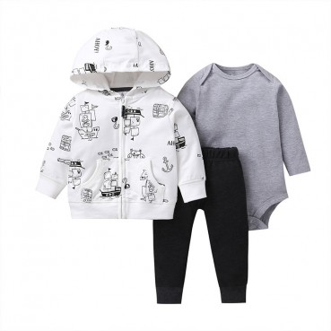 Manufacturers wholesale autumn casual baby childrens childrens suit gray long sleeve hooded jacket trousers haras 3