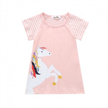 INS girl cute pony long T-shirt dress short sleeve summer child skirt