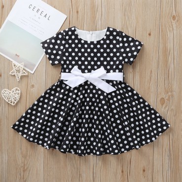 Summer new childrens dress European beauty wave point bow short-sleeved skirt children princess skirt