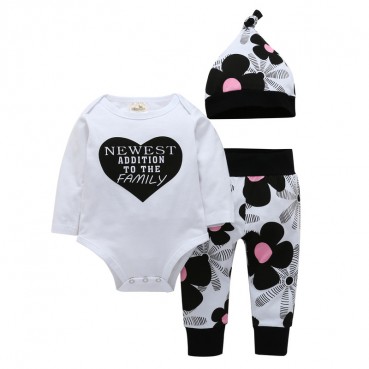 INS hot baby flower print long sleeve three-piece INS explosion model