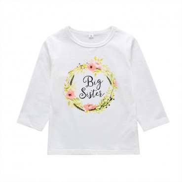 [Knit] childrens sisters, autumn, white cartoon wreath, spring, autumn T-shirt, clothes, wholesale, selling