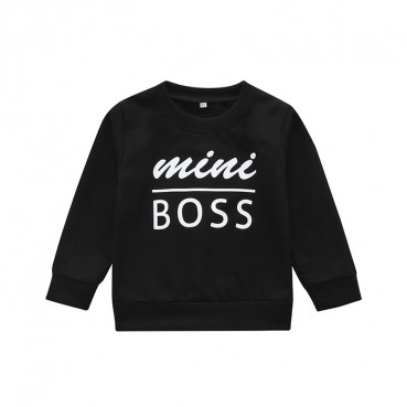 Best selling children round collar black letter sweater boys long-sleeved solid color single piece shirt