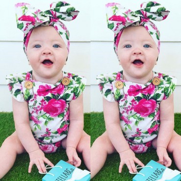 Baby clothing summer baby sleeveless coat flower printing hai clothes + hair band hot batch