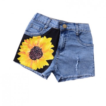 Tong suit INS childrens clothing childrens sleeveless sunflower vest + denim short pants boy suit