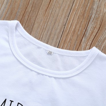 INS childrens summer short-sleeved T-shirt jacket boys white round neck letters short shirt direct sales