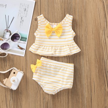 European and American swimwear girls new beach swimsuit set childrens sleeveless stripe swimwear