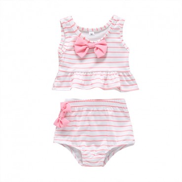 European and American swimwear girls new beach swimsuit set childrens sleeveless stripe swimwear