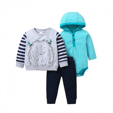 Manufacturers wholesale autumn casual baby childrens childrens suit gray long sleeve hooded jacket trousers haras 3