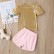 [Woven] new childrens suit summer girl sequins gold T-shirt shorts two-piece childrens clothing Europe