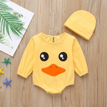 [Knitting] baby tanks solid color long-sleeved small yellow duck personality baby haha ​​clothing suits, wear