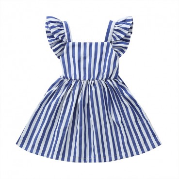 [Woven] small and medium childrens sleeveless dress Europe and the United States striped bow simple fashion