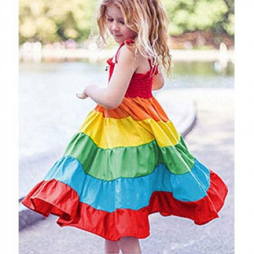 [Knit] factory spot summer Europe and the United States and child girls clothing colorful color matching hanging dress