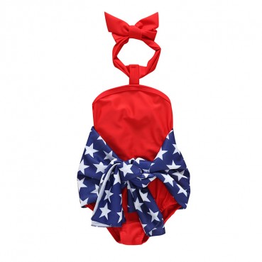 Childrens Wear Summer Girl Independence Day Hanging Belt Covered Swimwear Set Swimming Products Wholesale