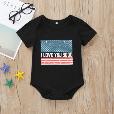 Spot summer European and American neutral household short-sleeved letters T-shirt Independence day parent-child dress