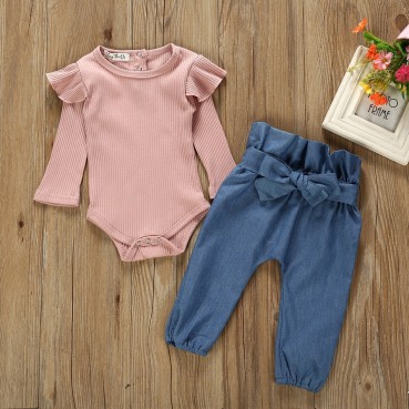 Spot new European and American baby clothing set spring children jeans haha ​​clothes two-piece wholesale