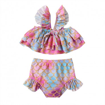 Girls swimsuit suit summer print fashion seaside beach swimming strap clothes childrens water sports clothes