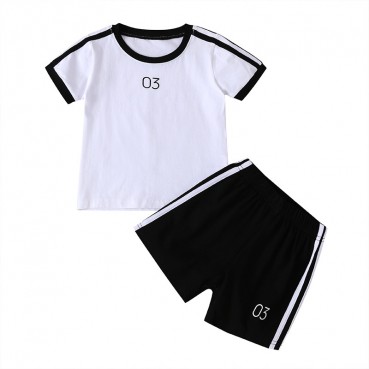 [Knit] new childrens sports suit summer cotton short-sleeved shorts leisure two-piece childrens fashion wholesale