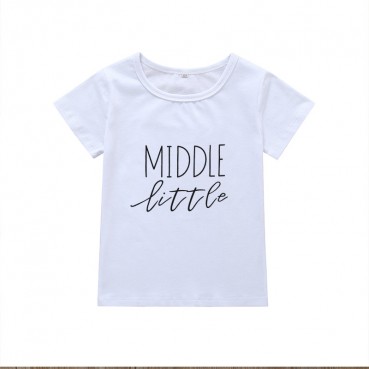 INS childrens summer short-sleeved T-shirt jacket boys white round neck letters short shirt direct sales