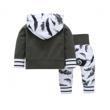 INS hot sale explosive girl suit childrens feathers hooded sweater casual long sleeve 2 pieces