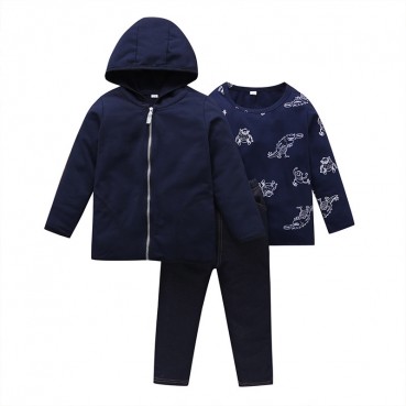 [Woven] Spring and Autumn Leisure, Children Neutral Cartoon Child, Long Sleeve Hoods Three Pieces of Pants Set