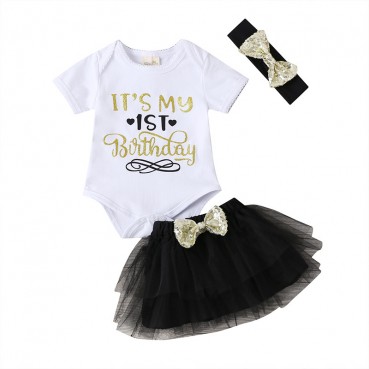 Summer baby mesh skirt suit short-sleeved European and American fashion bow baby girl clothing 3 pieces hot sale