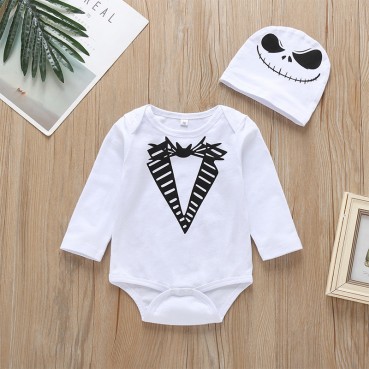 [Knitting] Halloween baby suit Europe and the United States white cartoon long sleeve lobby mens baby romper autumn