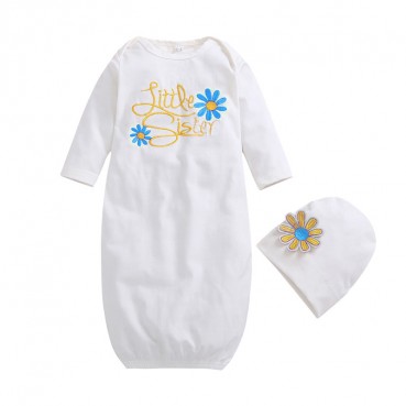 [Knitting] nightgown suite sleeping bag baby baby pajamas summer embroidery letters long sleeve sleep with hat