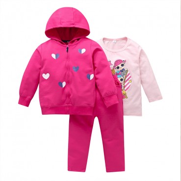 [Woven] Spring and Autumn Leisure, Children Neutral Cartoon Child, Long Sleeve Hoods Three Pieces of Pants Set